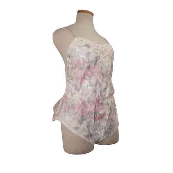Vintage Lucie Ann II Floral Satin Romper Teddy Lingerie Lace Trim Medium USA - Picture 5 of 7